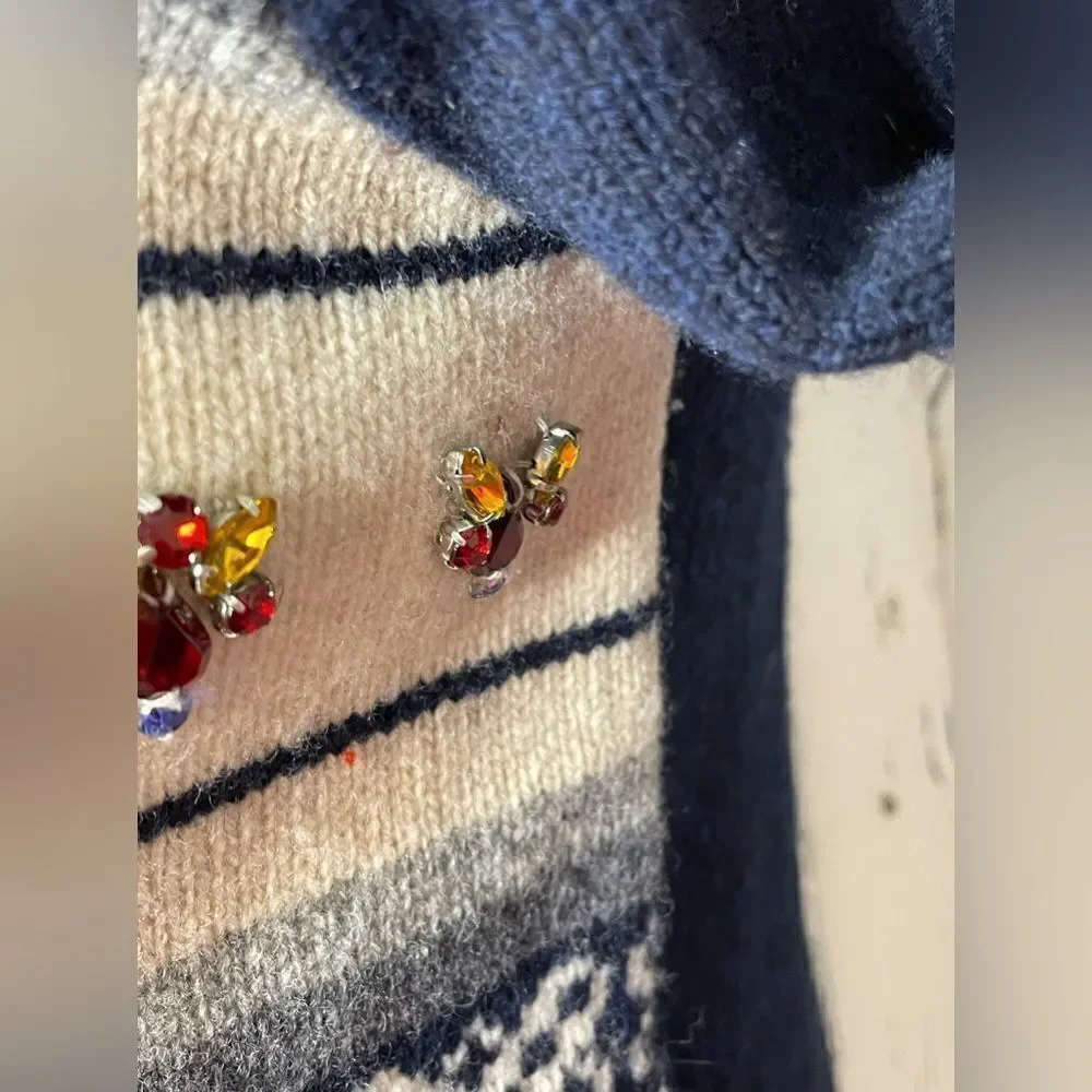 J.Crew Jeweled Fair Isle Stripe Wool Sweater S